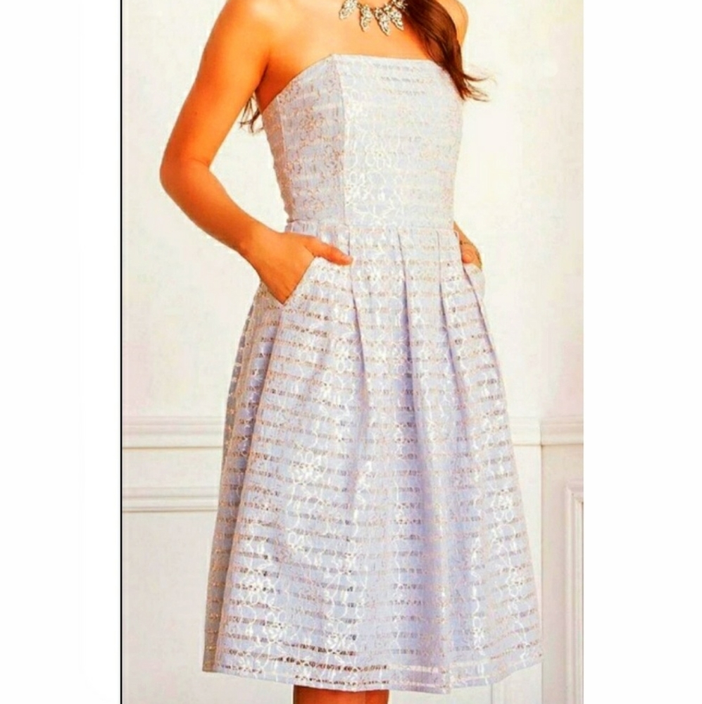 New W/ Tags! June & Ivy Blue Lace Strapless Dress